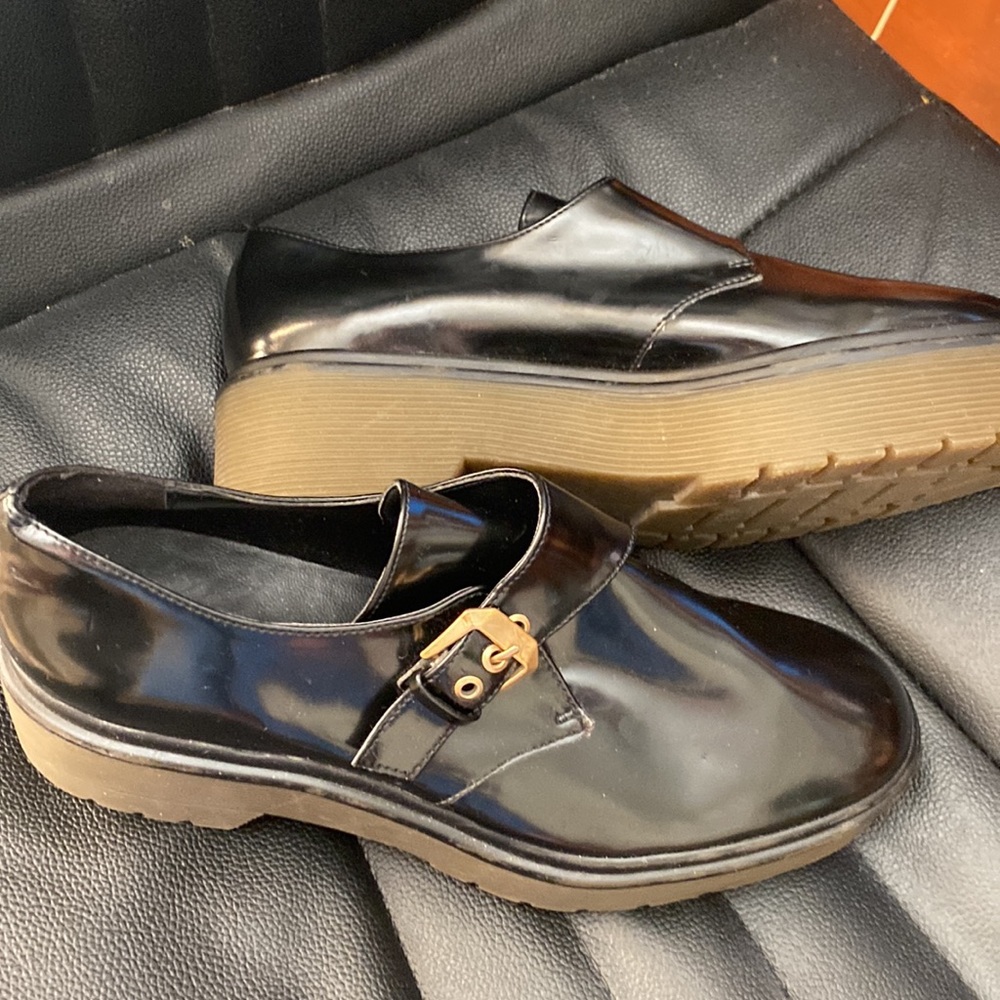 Zara Black Patent Leather Buckle Foam Platform